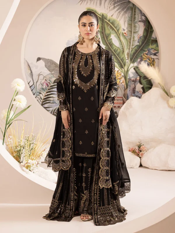 Zilverah black embroidered chiffon party wear gown – buy online Norway