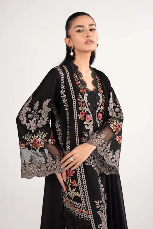 Zilverah black embroidered lawn party wear suit – buy Pakistani dress Norway