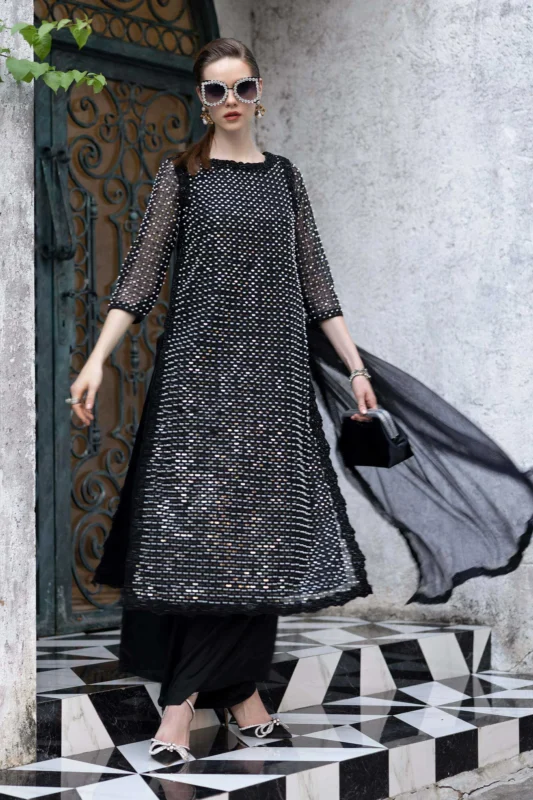 Zilverah Black Embroidered Organza 3-Piece Formal Wear Suit – Buy Online Norway