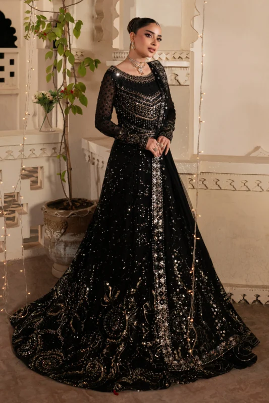 Zilverah Black Embroidered Net Lehenga – Luxury Formal Wear Pakistan Buy Online Norway