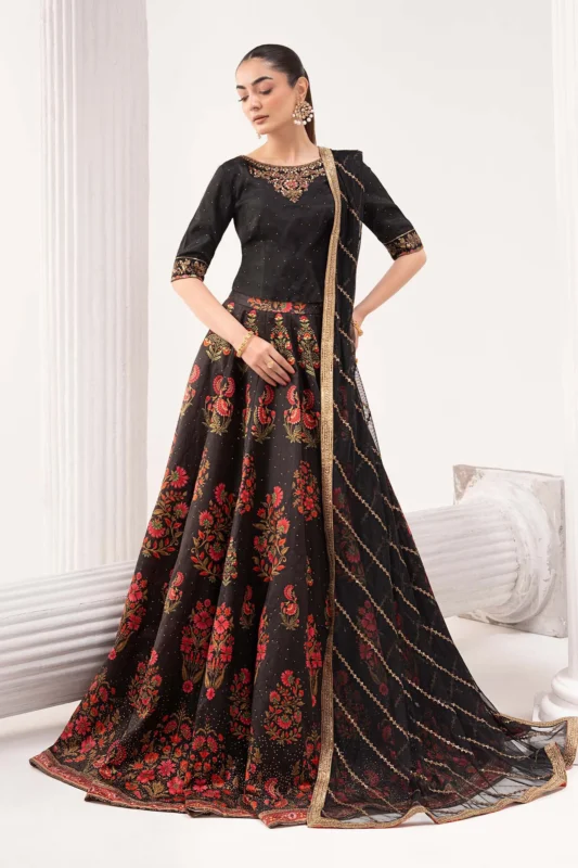 Zilverah Black Raw Silk Embroidered Lehenga Party Wear Suit – Buy Online Norway