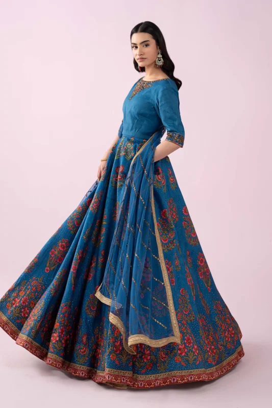 Zilverah blue raw silk embroidered lehenga 3-piece party wear suit – buy online Norway