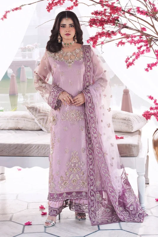 Zilverah blush pink embroidered organza formal wear 3-piece suit — buy Pakistani dress Norway