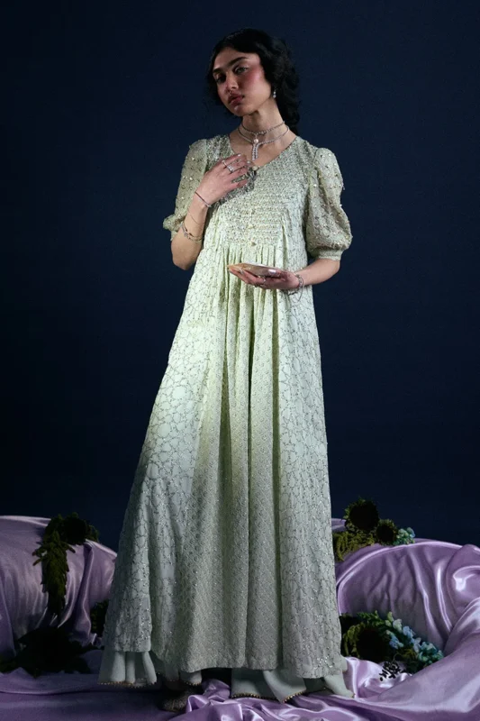 Zilverah embroidered gharara formal wear set in green – buy online Norway