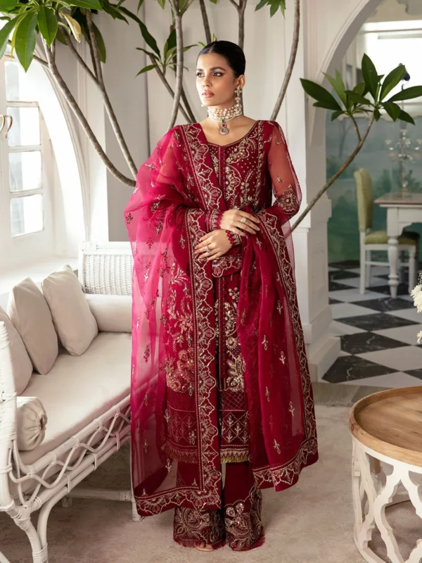 Zilverah Red Embroidered Organza 3-Piece Party Wear Suit – Buy Online Norway