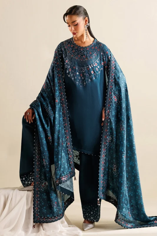 Zilverah embroidered raw silk party wear suit – buy online Norway