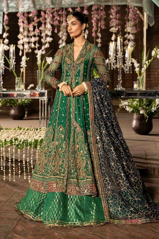 Zilverah emerald green embroidered frock lehenga set — luxury Pakistani formal wear available in Norway