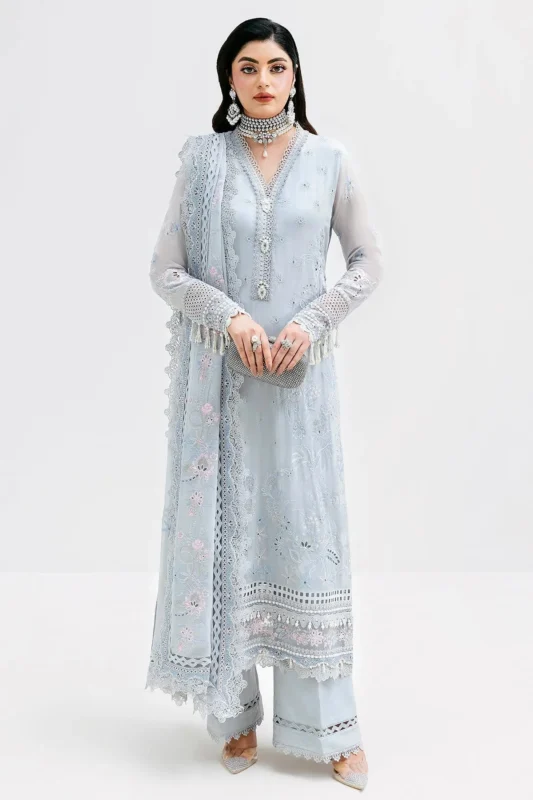 Zilverah stone grey embroidered georgette 3-piece party wear suit — buy Pakistani dress Norway