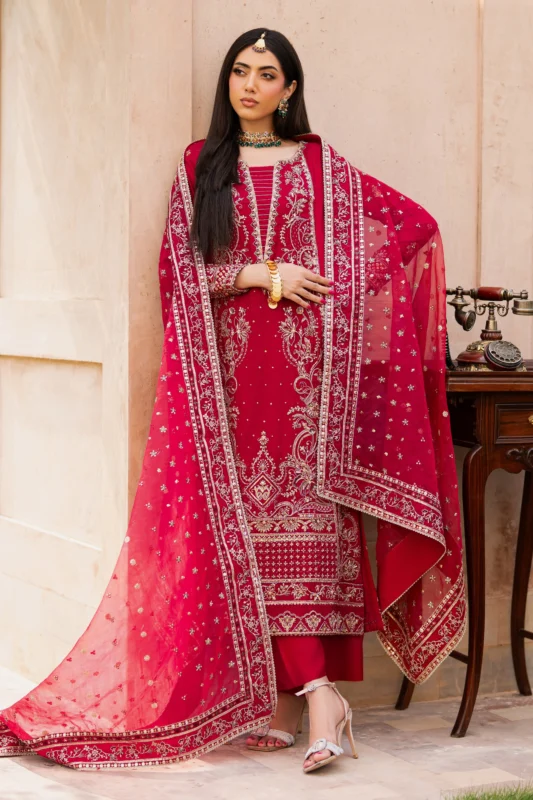 Zilverah Gul-e-Zeenat red Indian raw silk party wear dress with hand embroidery and sequins — buy online Norway
