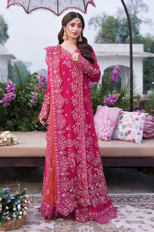 Zilverah hot pink embroidered chiffon 3-piece formal wear suit for Pakistani weddings Norway