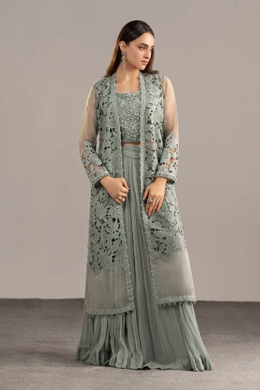 Zilverah Ice Blue Zari Organza Embroidered Sharara Suit — Pakistani Formal Wear Norway