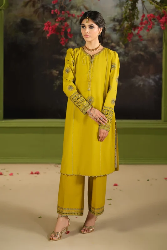 Zilverah Mustard Pima Lawn Straight-Cut Party Wear Kurta Set — Buy Pakistani Dress Norway