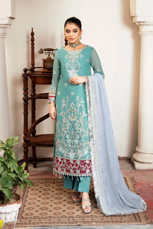 Zilverah Nikhat embroidered chiffon formal wear 3-piece suit available to buy online in Norway