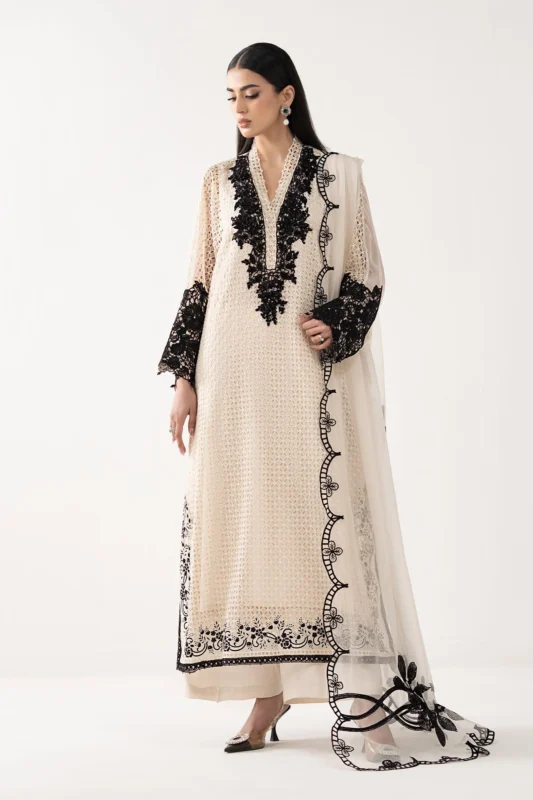 Zilverah Off-White Embroidered Chiffon 3-Piece Formal Wear Suit – Buy Online Norway