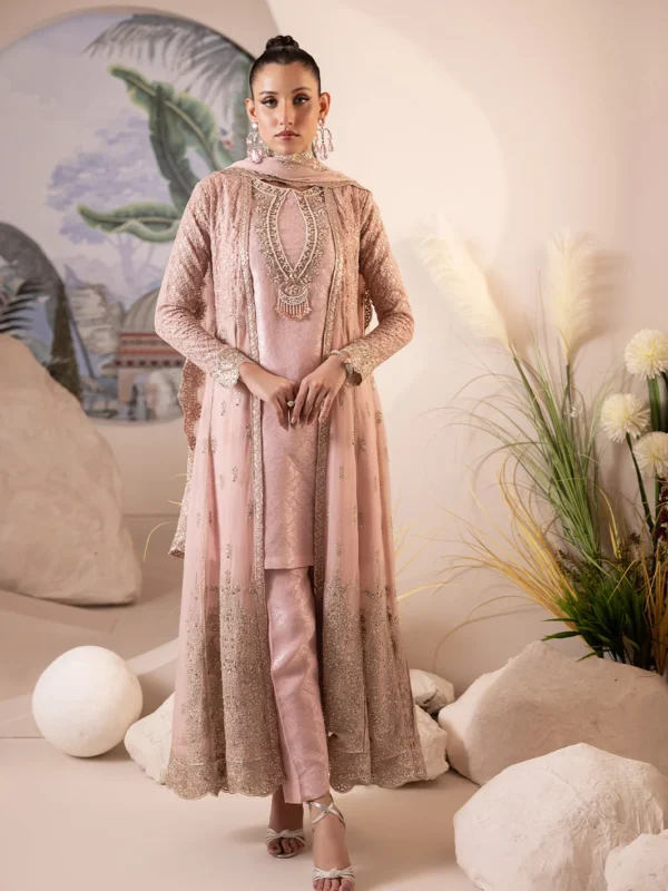 Zilverah peach embroidered party wear gown buy online Norway