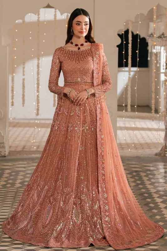 Zilverah Peach Embroidered Net Lehenga Party Wear – Buy Online Norway