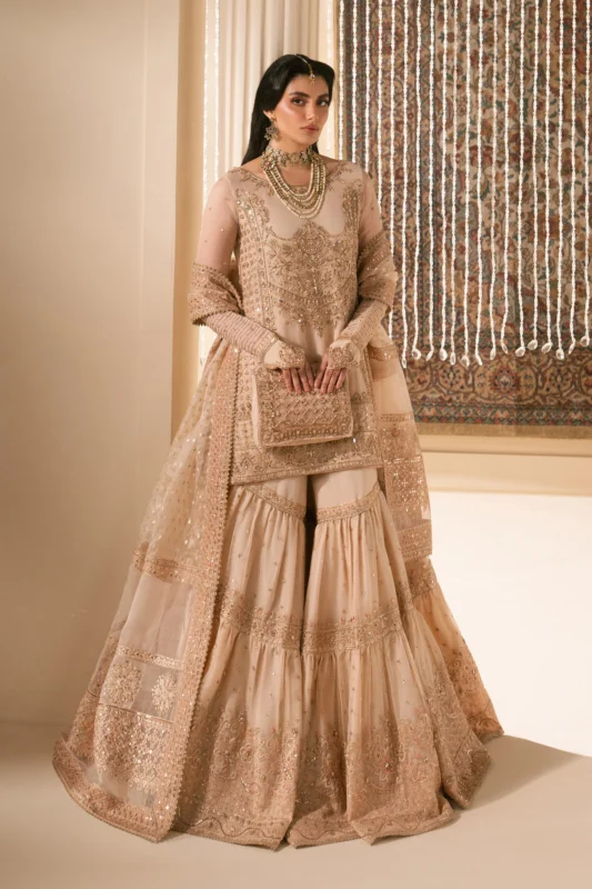 Zilverah peach organza Nikkah party wear dress – buy online Norway