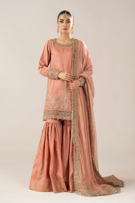Zilverah Peach Embroidered Raw Silk Gharara Party Wear Suit – Buy Online Norway