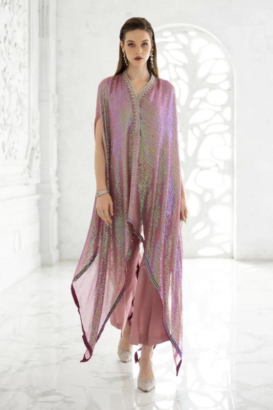 Zilverah Pink Embroidered Chiffon Kaftan Party Wear Suit — Buy Online Norway