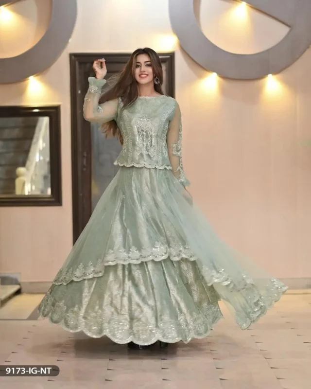 Zilverah pista green formal lehenga 3 piece party wear available to buy online Norway