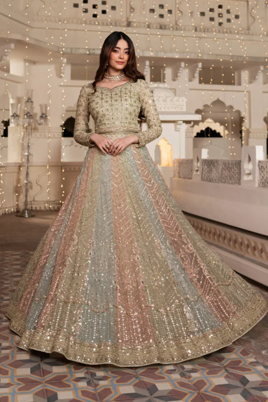 Zilverah pista green net lehenga 3PC party wear buy online Norway