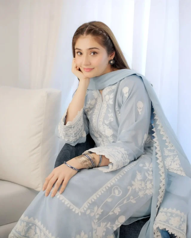 Zilverah Sheesha Silk Embroidered 3PC Party Wear Suit in Ferozi – Buy Online Norway