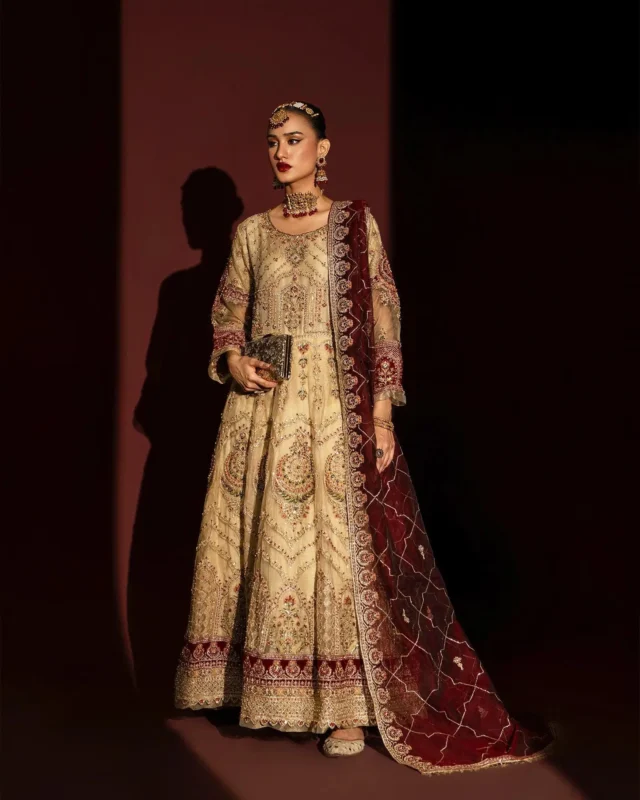 Zilverah nude tissue maxi 3-piece party wear dress for Pakistani women in Norway