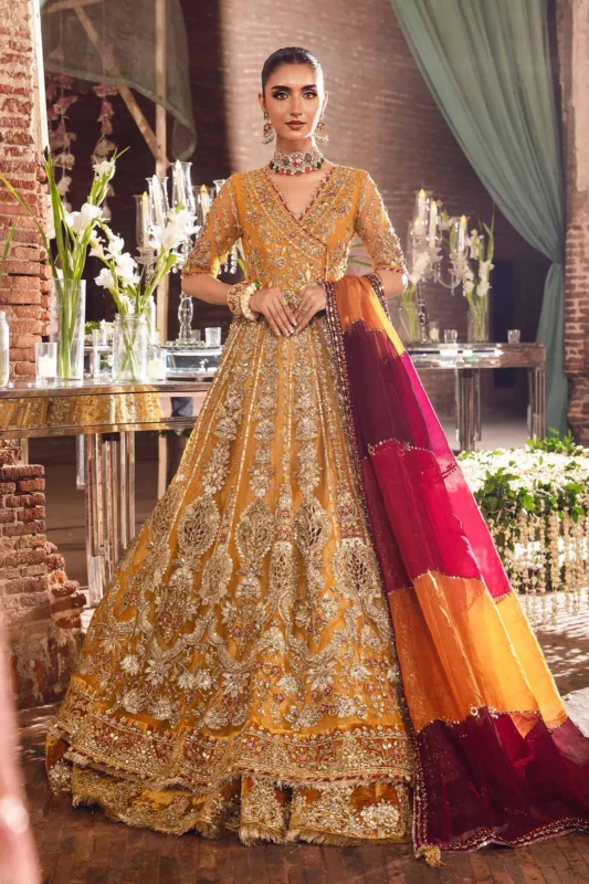 Zilverah Yellow Angrakha Couture Gown – Luxury Formal Wear Pakistan Buy Online Norway